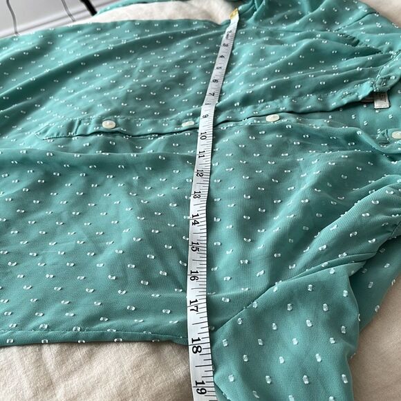 J Crew Dash Dot‎ Green White Sheer Blouse Size XXS - Picture 7 of 8